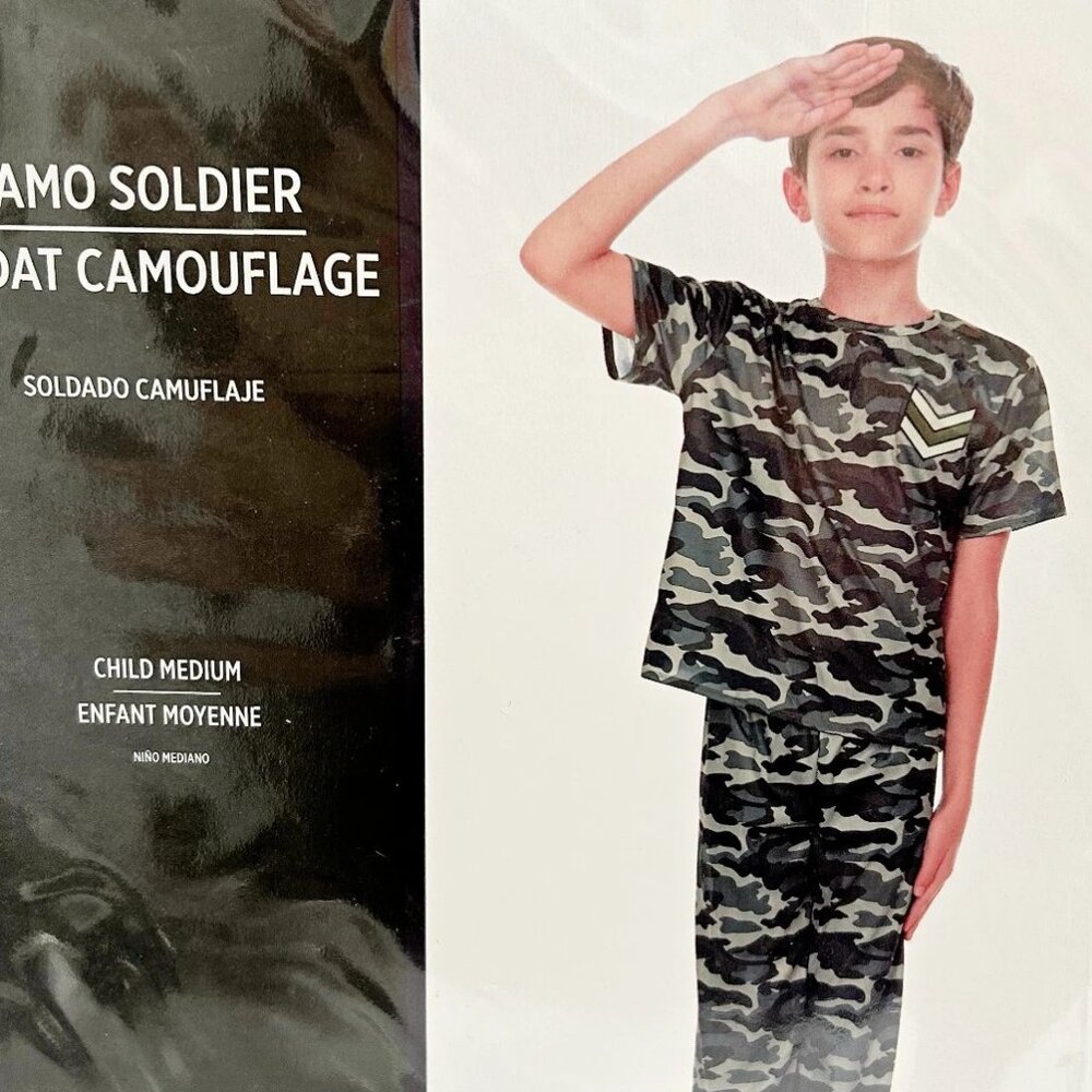 NEW BOY'S CAMO ARMY SOLDIER COSTUME CAMOUFLAGE MILITARY COSTUME 2PC SET